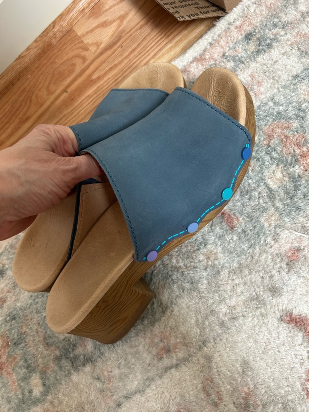 Dansko Blue Leather Slide Clog with Multicolor Stud Accents - Picture 3 of 3